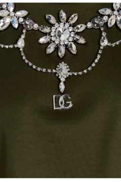 ( New Season ) Dolce & Gabbana Embellished Crewneck T-Shirt - Green -Cheap Vestureo Store 49fa13fbf18e4d276deff6784858a177