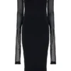 Dolce & Gabbana Square Neck Sheer-Sleeved Dress - Black