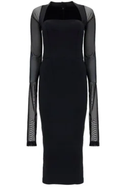 Dolce & Gabbana Square Neck Sheer-Sleeved Dress - Black