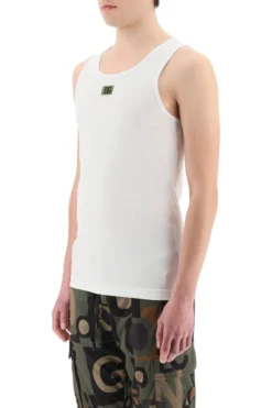 ( New Season ) Dolce & Gabbana Logo Patch Crewneck Tank Top - White -Cheap Vestureo Store 4a602f5bc1aca6d666a811233b00330f