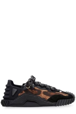 ( New Season ) Dolce & Gabbana Leopard Panel Lace-Up Sneakers - Multi