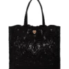 ( New Season ) Dolce & Gabbana Logo Plaque Lace Large Tote Bag - Black