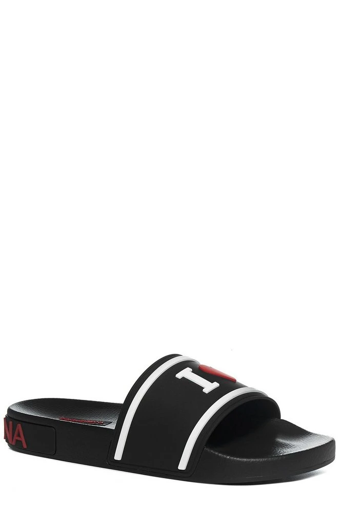 ( New Season ) Dolce & Gabbana I Love D&G Slide Sandals - Black 2 ( New Season ) Dolce & Gabbana I Love D&G Slide Sandals - Black - Image 2