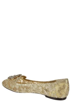 ( New Season ) Dolce & Gabbana Vally Taormina Lace Embellished Ballerina Shoes - Gold -Cheap Vestureo Store 4c998feb54f6c971267c4521ca0f1319