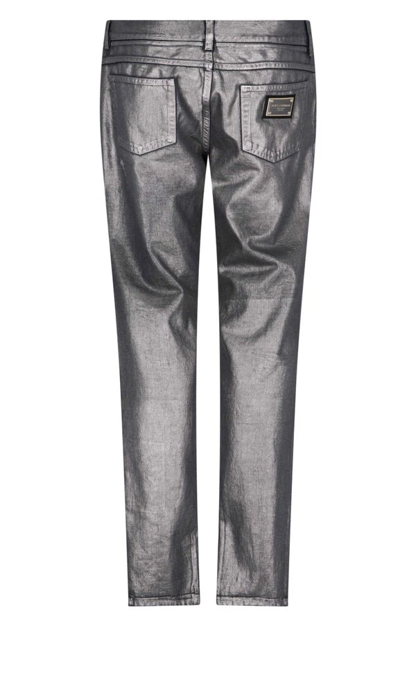 Dolce & Gabbana Distressed Metallic-Effect Jeans - Silver 2 Dolce & Gabbana Distressed Metallic-Effect Jeans - Silver - Image 2