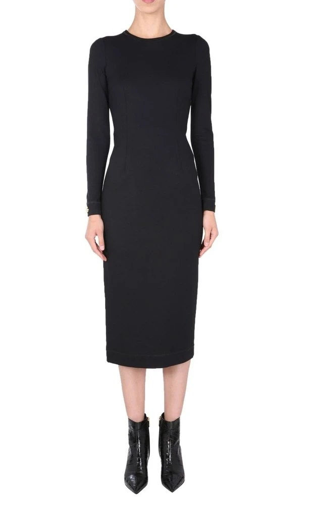 Dolce & Gabbana Logo Cuff Long-Sleeved Dress - Black 1 Dolce & Gabbana Logo Cuff Long-Sleeved Dress - Black