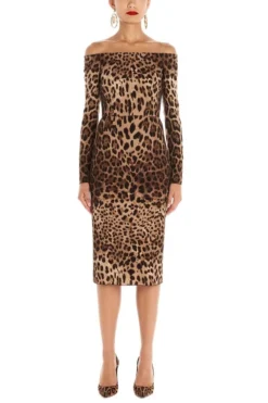 Dolce & Gabbana Off The Shoulder Animalier Printed Dress - Multi
