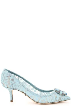 ( New Season ) Dolce & Gabbana Taormina Lace Embellished Pumps - Blue