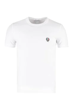 ( New Season ) Dolce & Gabbana Logo Embroidered Crewneck T-Shirt - White