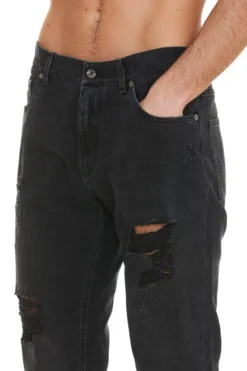 ( New Season ) Dolce & Gabbana Distressed Straight Leg Jeans - Black -Cheap Vestureo Store 4e246a6878d3effca728760556044063