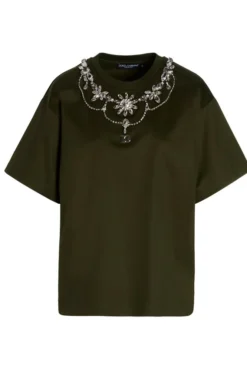 ( New Season ) Dolce & Gabbana Embellished Crewneck T-Shirt - Green