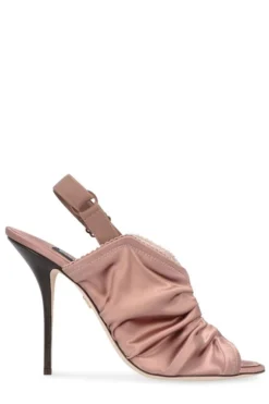 ( New Season ) Dolce & Gabbana Ruched Open Toe Slingback Sandals - Pink