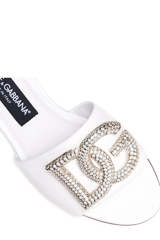 ( New Season ) Dolce & Gabbana DG Embellished Mules - White 5 ( New Season ) Dolce & Gabbana DG Embellished Mules - White - Image 5