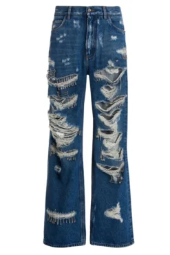 ( New Season ) Dolce & Gabbana Distressed Straight-Leg Jeans - Blue