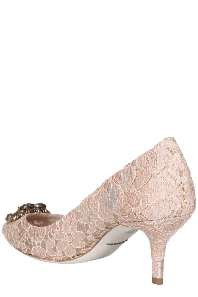 ( New Season ) Dolce & Gabbana Lace Detailed Pointed-Toe Pumps - Pink 3 ( New Season ) Dolce & Gabbana Lace Detailed Pointed-Toe Pumps - Pink - Image 3