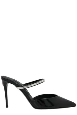 ( New Season ) Dolce & Gabbana Embellished Pointed Toe Mules - Black