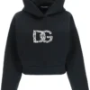 ( New Season ) Dolce & Gabbana Embellished Cropped Hoodie - Black