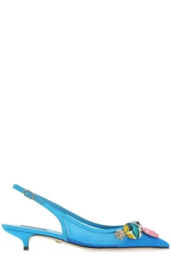 Dolce & Gabbana Bejewelled Buttons Slingback Pumps - Blue