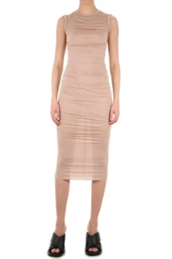( New Season ) Dolce & Gabbana Ruched Sleeveless Midi Dress - Beige