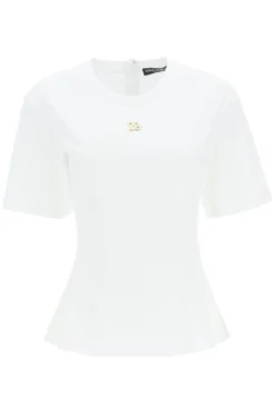 ( New Season ) Dolce & Gabbana Logo Plaque Crewneck T-Shirt - White