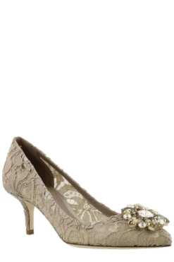 ( New Season ) Dolce & Gabbana Lace Detailed Pointed-Toe Pumps - Beige -Cheap Vestureo Store 55364151ba66ea7582d44d748ea55607