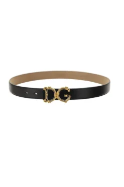 ( New Season ) Dolce & Gabbana Baroque Logo Buckle Belt - Black