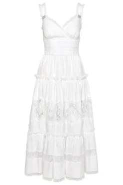 ( New Season ) Dolce & Gabbana DG Logo Embellished Poplin Dress - White