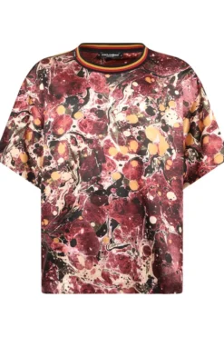 ( New Season ) Dolce & Gabbana Marbled Printed Technical Jersey T-Shirt - Multi