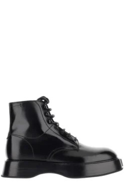 ( New Season ) Dolce & Gabbana Logo Plaque Lace-Up Boots - Black