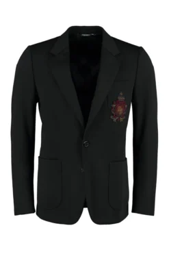 Dolce & Gabbana Crest Embroidered Single-Breasted Blazer - Black