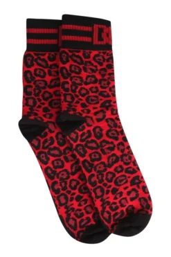 ( New Season ) Dolce & Gabbana Leopard Jacquard Stretch Socks - Multi