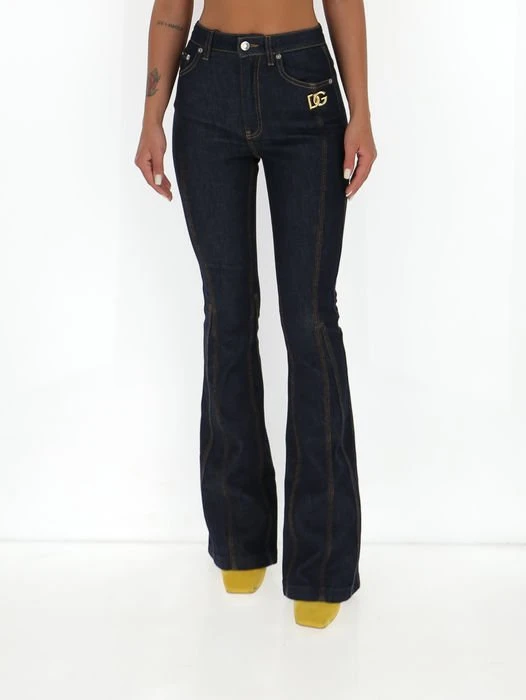 Dolce & Gabbana Logo Plaque Flared Jeans - Blue 3 Dolce & Gabbana Logo Plaque Flared Jeans - Blue - Image 3