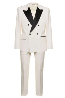 ( New Season ) Dolce & Gabbana Double-Breasted Slim Fit Tuxedo Suit - White