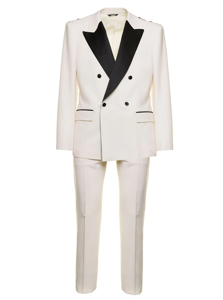 ( New Season ) Dolce & Gabbana Double-Breasted Slim Fit Tuxedo Suit - White 1 ( New Season ) Dolce & Gabbana Double-Breasted Slim Fit Tuxedo Suit - White