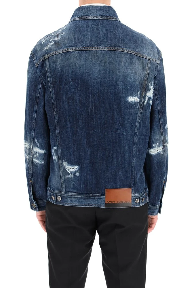 Dolce & Gabbana Distressed Buttoned Denim Jacket - Blue 4 Dolce & Gabbana Distressed Buttoned Denim Jacket - Blue - Image 4