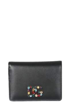 ( New Season ) Dolce & Gabbana Logo Embellished Bifold Wallet - Black