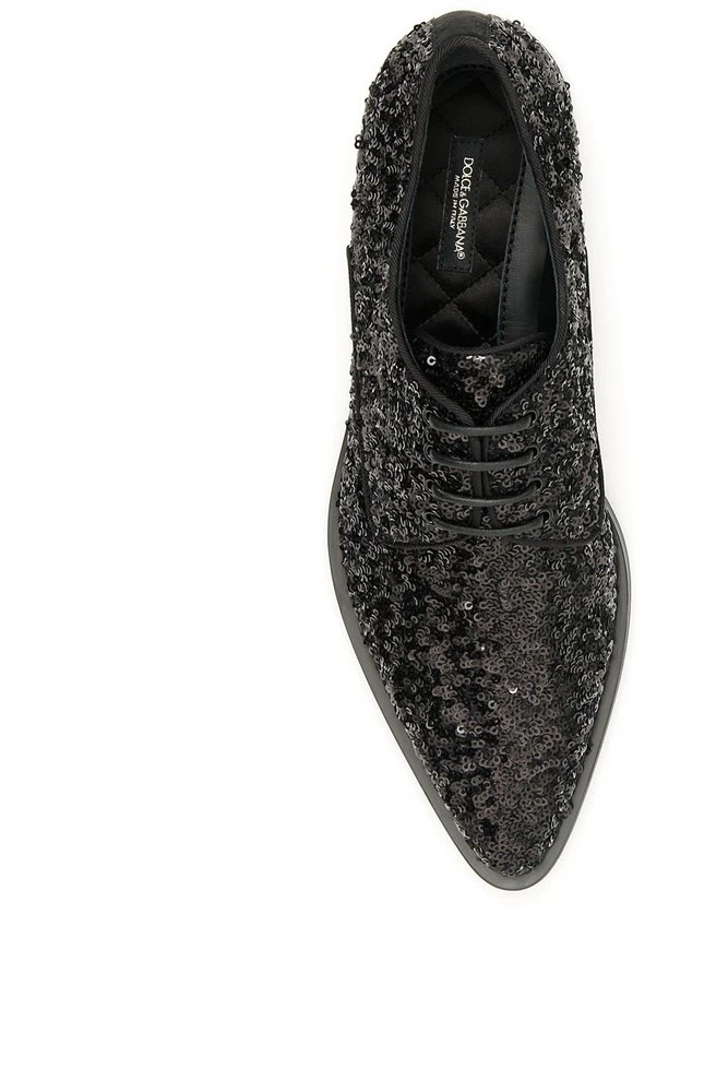 Dolce & Gabbana Sequinned Lace-Up Shoes - Black 3 Dolce & Gabbana Sequinned Lace-Up Shoes - Black - Image 3