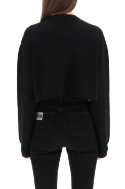 ( New Season ) Dolce & Gabbana Slogan Studded Cropped Sweater - Black -Cheap Vestureo Store 5d6d78c522854bd3307fd04761b9bb30