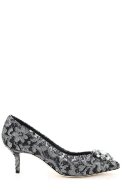 ( New Season ) Dolce & Gabbana Crystal-Embellished Lace Pumps - Black