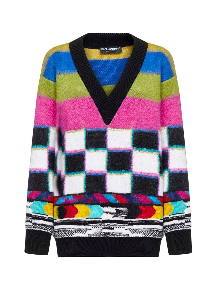 Dolce & Gabbana Glitch Designed V-Neck Sweater - Multi 1 Dolce & Gabbana Glitch Designed V-Neck Sweater - Multi