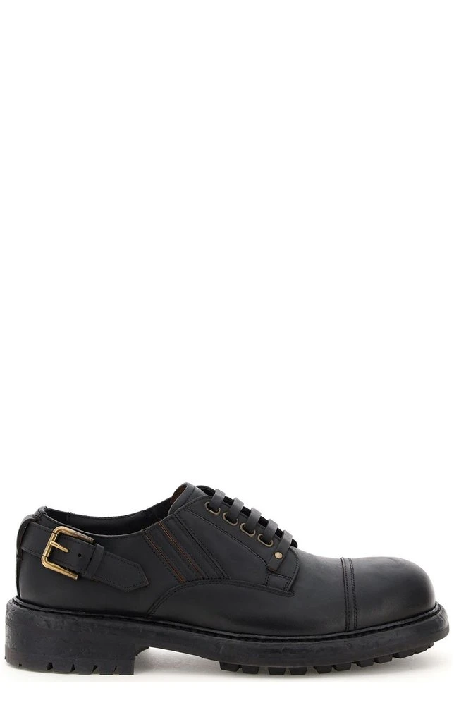 Dolce & Gabbana Lace-Up Buckle Detail Derby Shoes - Black 1 Dolce & Gabbana Lace-Up Buckle Detail Derby Shoes - Black
