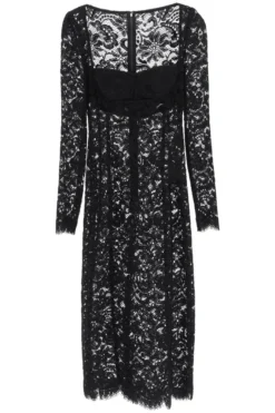 ( New Season ) Dolce & Gabbana Lace Long-Sleeved Midi Dress - Black