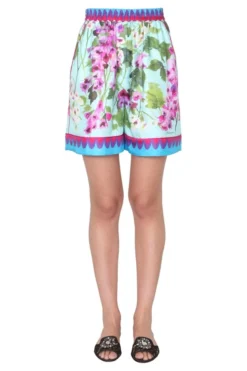 ( New Season ) Dolce & Gabbana Bluebell-Print Twill Shorts - Multi