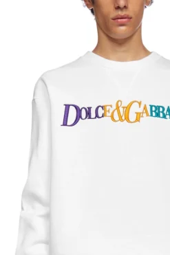 Dolce & Gabbana Logo Embroidered Crewneck Sweatshirt - White -Cheap Vestureo Store 6106de05d7638a1cade0ea809728603f