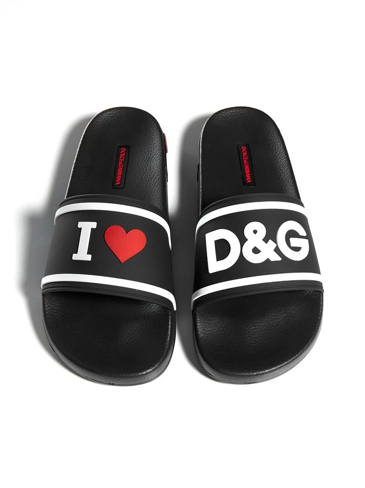( New Season ) Dolce & Gabbana I Love D&G Slide Sandals - Black 4 ( New Season ) Dolce & Gabbana I Love D&G Slide Sandals - Black - Image 4