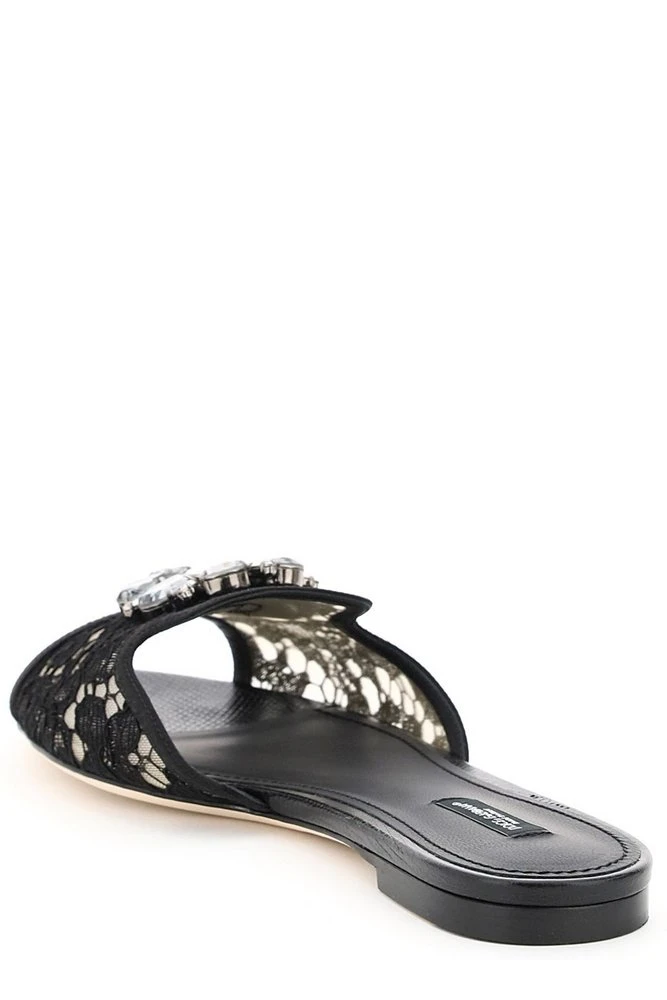 ( New Season ) Dolce & Gabbana Bianca Embellished Slip-On Sandals - Black 2 ( New Season ) Dolce & Gabbana Bianca Embellished Slip-On Sandals - Black - Image 2