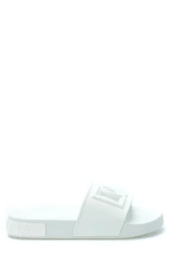 ( New Season ) Dolce & Gabbana Logo Cut Out Slip-On Slides - White