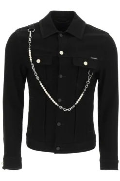Dolce & Gabbana Chain Embellished Denim Jacket - Black