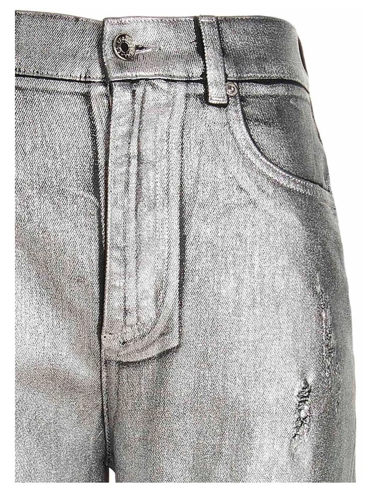 Dolce & Gabbana High-Waisted Distressed Metallic Jeans - Silver 3 Dolce & Gabbana High-Waisted Distressed Metallic Jeans - Silver - Image 3