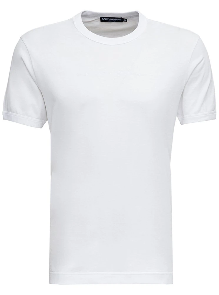 ( New Season ) Dolce & Gabbana Logo Embroidered Crewneck T-Shirt - White 1 ( New Season ) Dolce & Gabbana Logo Embroidered Crewneck T-Shirt - White